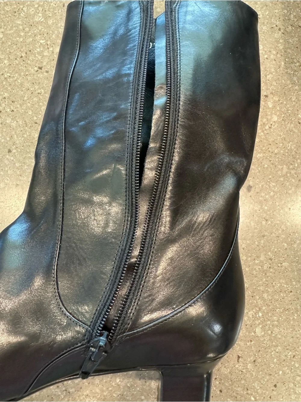 Cole Haan Black Leather Pointed Toe Block Heel Mid Calf Boots Size 7